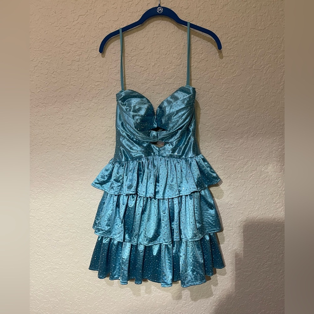 Chic Blue Ruffled PROM Mini Dress